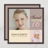 写真広モダン場Sweet sixteen誕生パーティー 招待状 (正面/裏面)