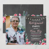 写真引退パーティー チョーク 赤 花 ローズ 招待状 (正面/裏面)