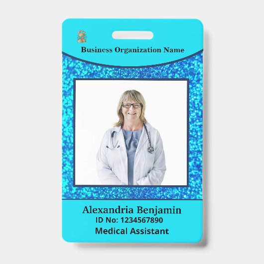 写真従業員名バーコードロゴカスタム バッジ (正面)