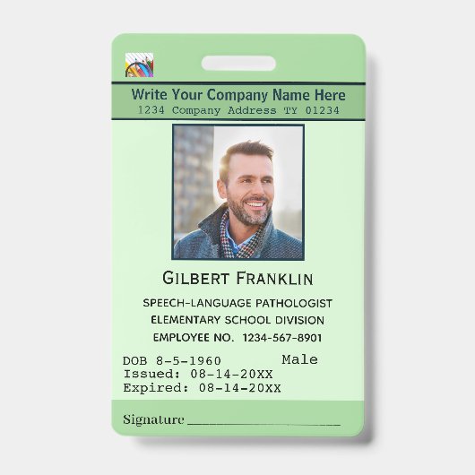 写真従業員名バーコードロゴカスタムID バッジ (正面)