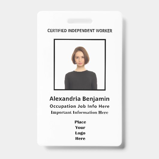 写真従業員名ロゴバーコードID カスタム バッジ (正面)