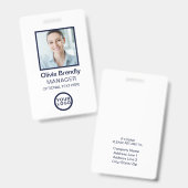 写真従業員ID名バッジ |ネイビーホワイト バッジ (正面＆裏面)