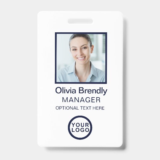写真従業員ID名バッジ |ネイビーホワイト バッジ (正面)