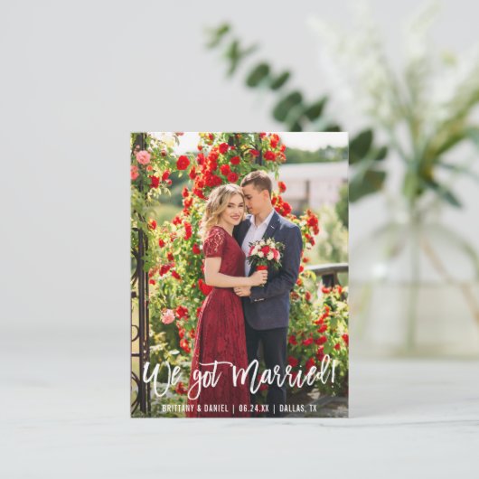 写真得ブラ結婚したシのスクリプトを組み合わせる ポストカード (スタンド正面)