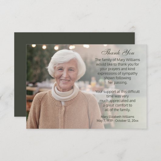 写真忌引葬式 サンキューカード (正面/裏面)