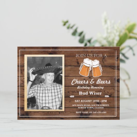 写真応援及びビール誕生会の木製の招待 招待状 (スタンド正面)
