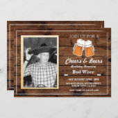 写真応援及びビール誕生会の木製の招待 招待状 (正面/裏面)