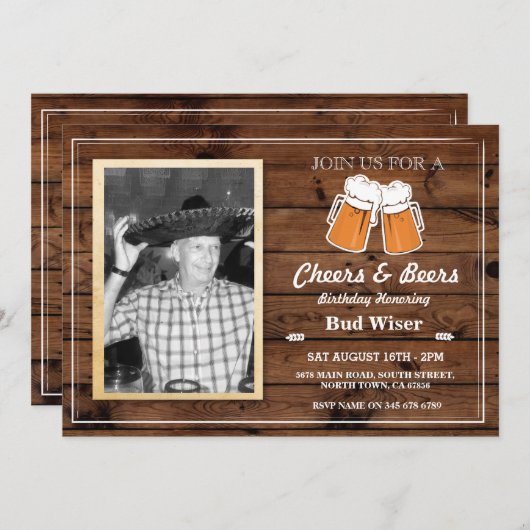 写真応援及びビール誕生会の木製の招待 招待状 (正面/裏面)