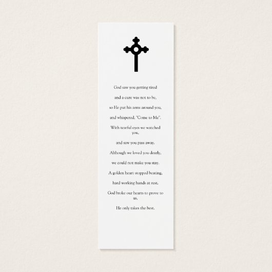 写真悔やみや弔慰葬儀記念詩ブックマークカード (裏面)