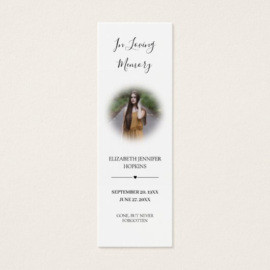 写真悔やみや弔慰葬儀記念詩ブックマークカード (正面)