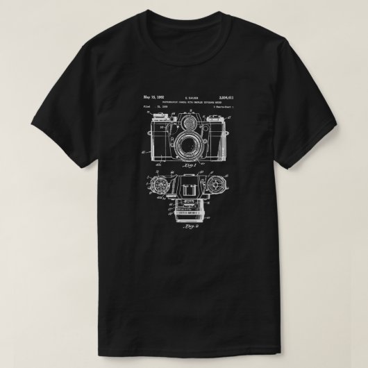 写真愛好家ギフトカメラヴィンテージ特許プリント Tシャツ (デザイン正面)
