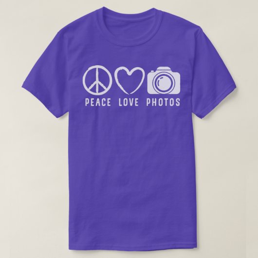 写真愛好家ギフト平和ラブフォトカメラ Tシャツ (デザイン正面)