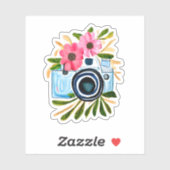 写真愛好家ヴィンテージカメラと花 シール (シート)