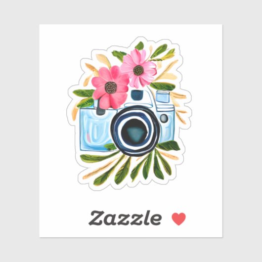 写真愛好家ヴィンテージカメラと花 シール (シート)