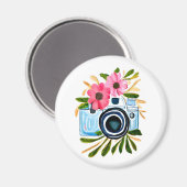 写真愛好家ヴィンテージカメラと花 マグネット (正面/裏面)