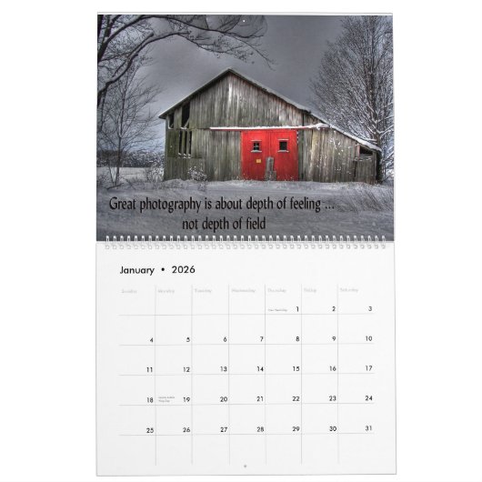 写真感動的引用文 カレンダー (1月 2026)