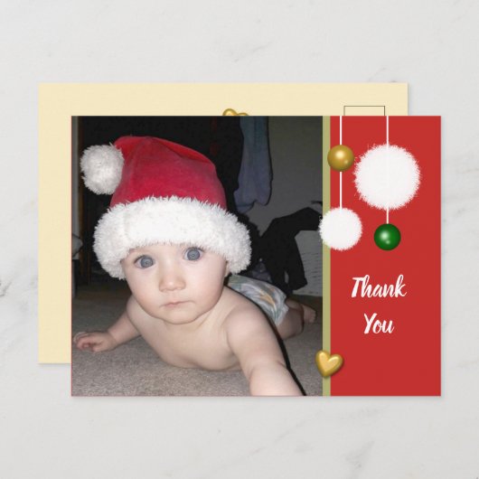 写真感謝していの赤いクリスマスの贈り物 案内ポストカード (正面/裏面)