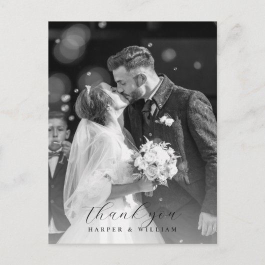 写真感謝していの飾りグレー結婚ハガキ ポストカード (正面)