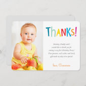 写真感謝していモダンカラフル虹タイポグラフィ サンキューカード (正面/裏面)