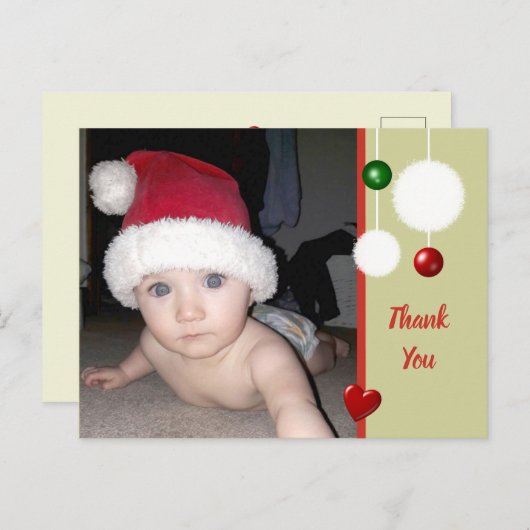 写真感謝してい付きのクリスマスの贈り物 案内ポストカード (正面/裏面)