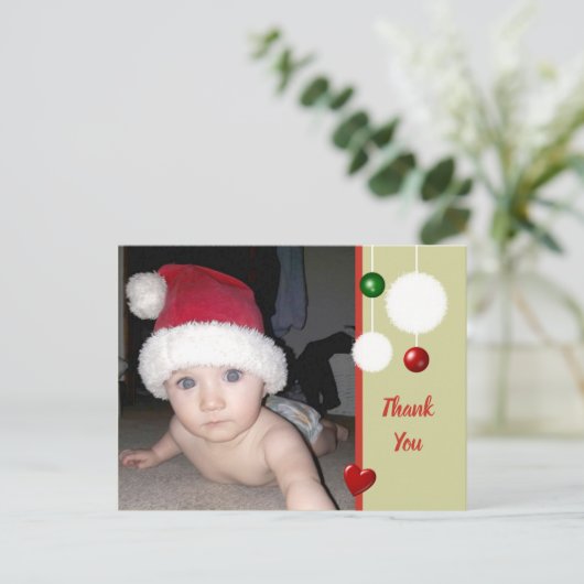 写真感謝してい付きのクリスマスの贈り物 案内ポストカード (スタンド正面)