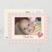 写真感謝してい付きベビープレゼント用ピンク ポストカード (正面/裏面)