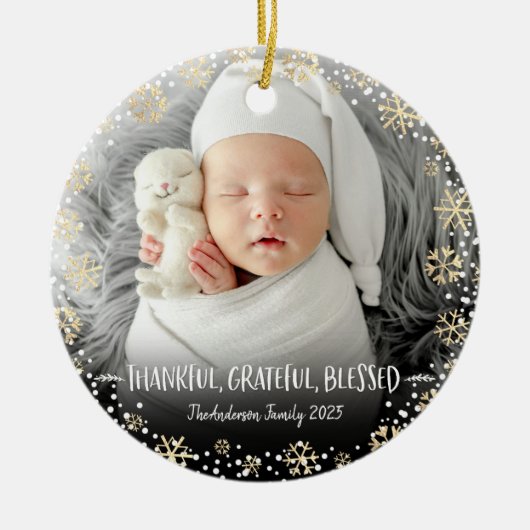 写真感謝のスノーフレーク賛美の休日 セラミックオーナメント (正面)