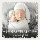 写真感謝の感謝の賛美金ゴールドスノーフレーク スクエアシール (正面)