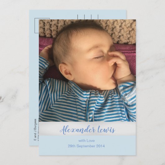 写真感謝状とベビー案内はがき サンキューカード (正面/裏面)