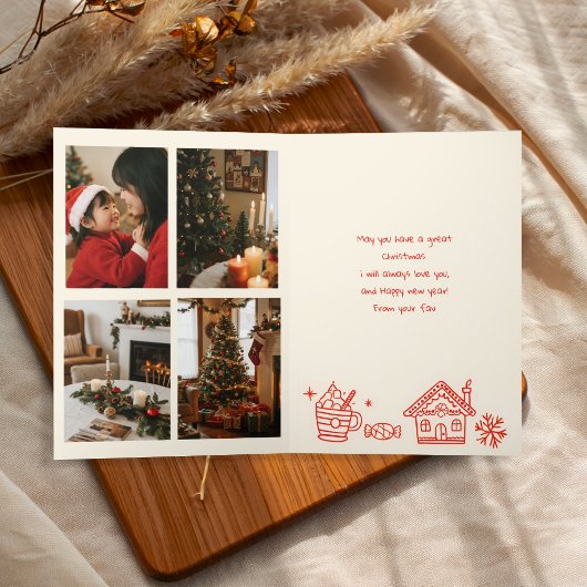 写真手よくはしゃぐ描き赤いクリスマお洒落ス シーズンカード