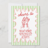 写真手描カラフルきストライプ誕生日 招待状 (正面)