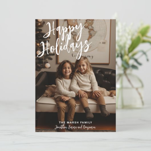 写真手書きクリスマスグレープレイドハッピー シーズンカード (スタンド正面)