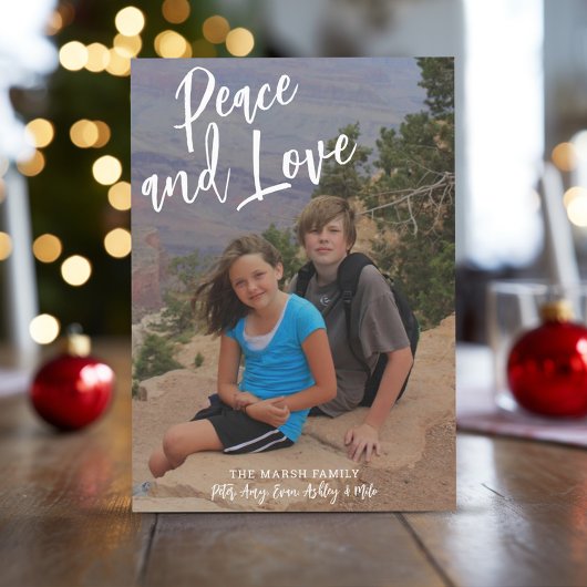 写真手書きクリスマスレッドプレイドピースラブ シーズンカード