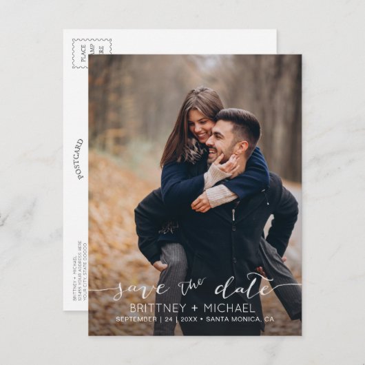 写真手書きミニマル白日付の保存 案内ポストカード (正面/裏面)