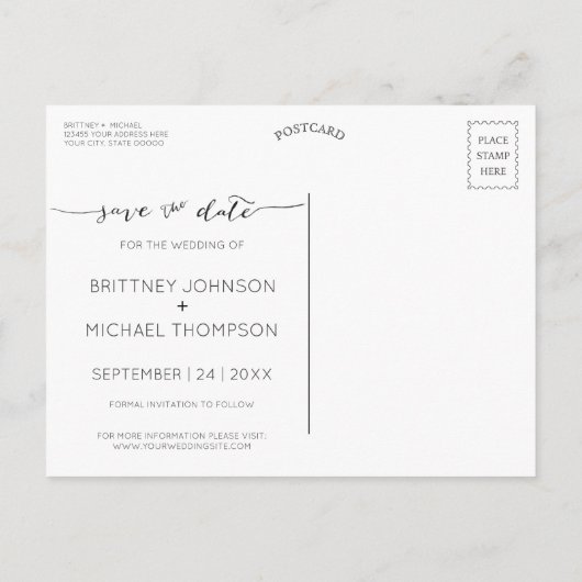 写真手書きミニマル白日付の保存 案内ポストカード (裏面)