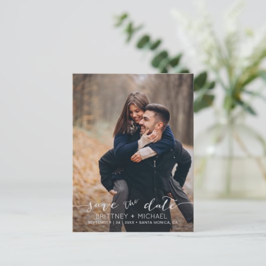 写真手書きミニマル白日付の保存 案内ポストカード (スタンド正面)