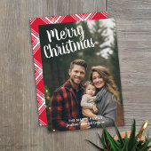 写真手書きメリークリスマスレッドプレイド シーズンカード