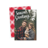 写真手書き赤い格子模様の季節の挨拶 シーズンカード