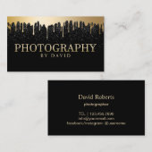 写真撮影のモダンで黒いグリッターの金ゴールドの滴り 名刺 (正面/裏面)