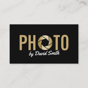 写真撮影のモダンな金ゴールドのカメラのロゴのカメラマン 名刺