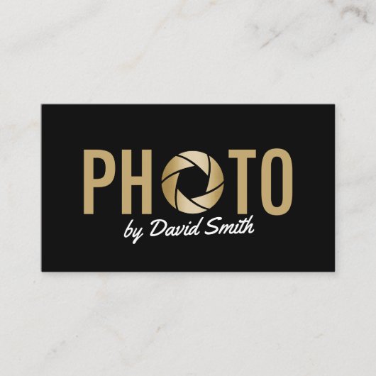 写真撮影のモダンな金ゴールドのカメラのロゴのカメラマン 名刺 (正面)