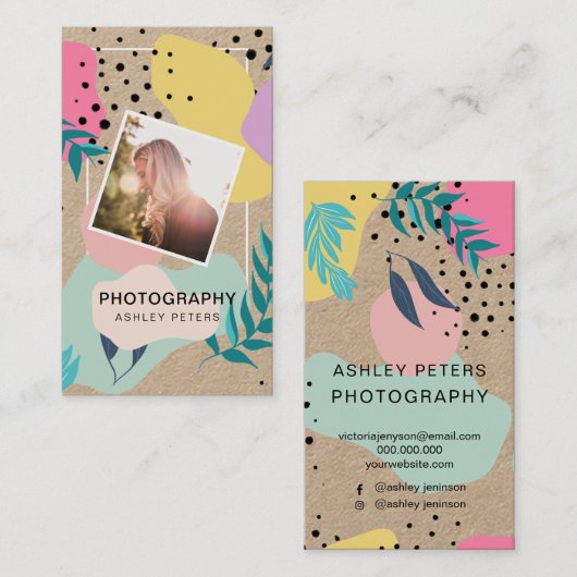 写真撮影の熱帯形のパステル調のクラフトの写真 名刺 (正面/裏面)