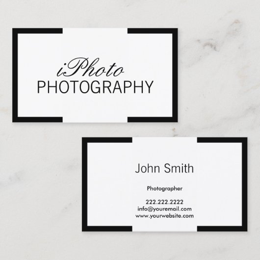 写真撮影の黒のボーダーミニマルなカメラマン 名刺 (正面/裏面)