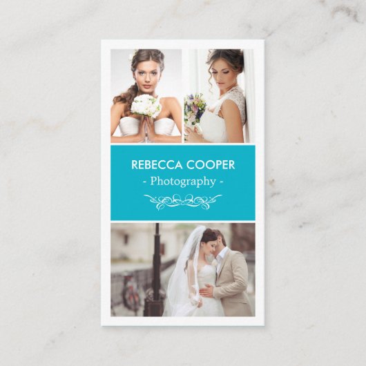 写真撮影コラージュ – モダン Scuba Blue 名刺 (正面)