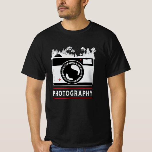 写真撮影者カメラレンズおもしろいギフト Tシャツ (正面)