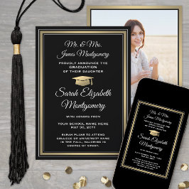 写真撮影:両親からブラック金ゴールド&ホワイト卒業 案内状