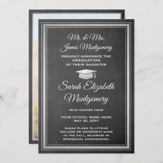 写真撮影：両親から白板卒業 案内状 (正面/裏面)