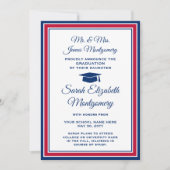 写真撮影:両親による紅白青の卒業 案内状 (正面)