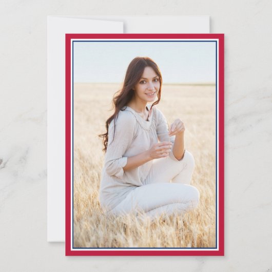 写真撮影：両親による紅白青の卒業 案内状 (裏面)