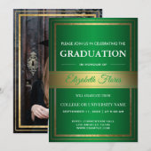 写真撮影：両親による緑と白の卒業 案内状 (正面/裏面)